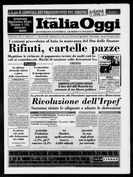 Italia oggi : quotidiano di economia finanza e politica